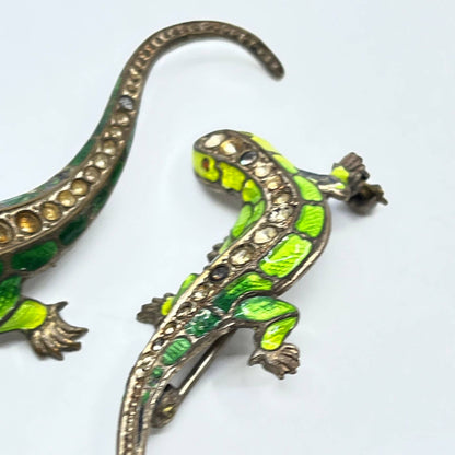 Vintage Set of 2 Lizard Rhinestone Brooch Pins Czech SD5