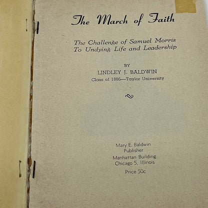 MARCH OF FAITH Challenge Of Samuel Morris Lindley J Baldwin 1947 Paperback TE1