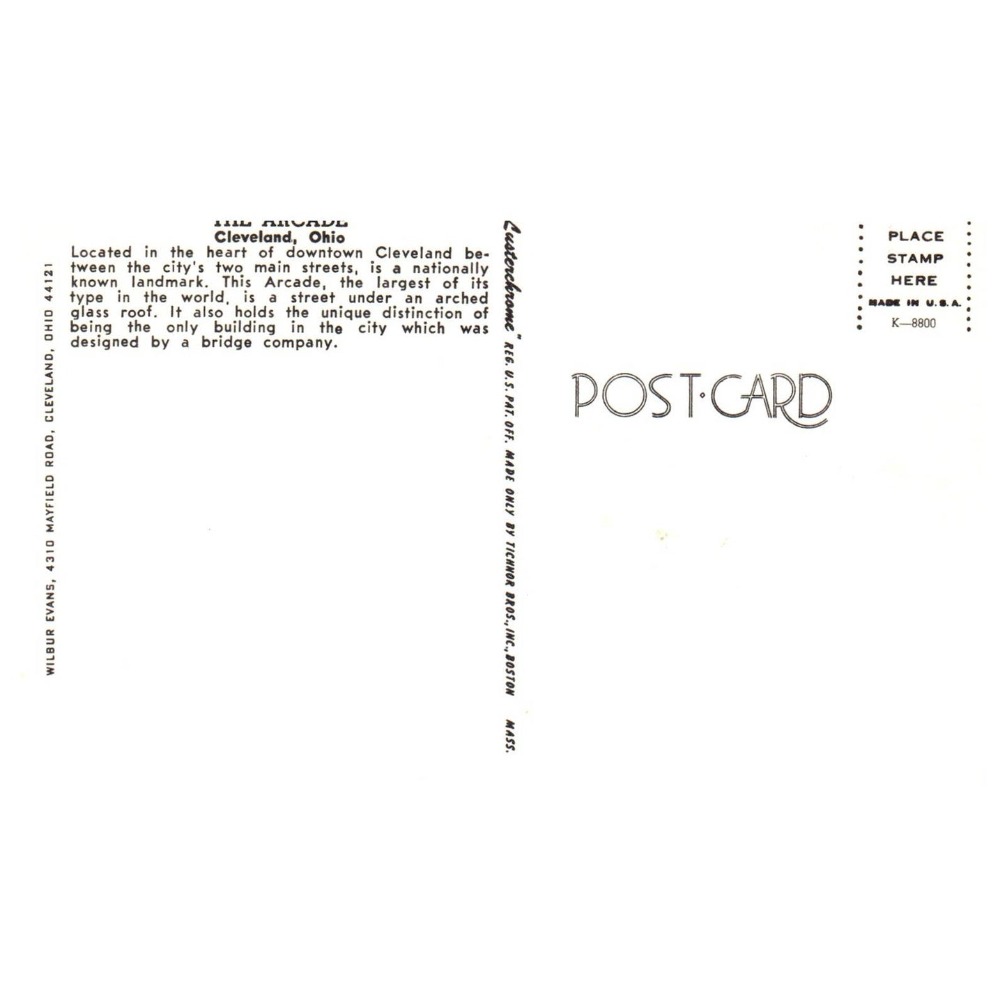 Vintage Postcard - The Arcade, Interior View - Cleveland Ohio AD9