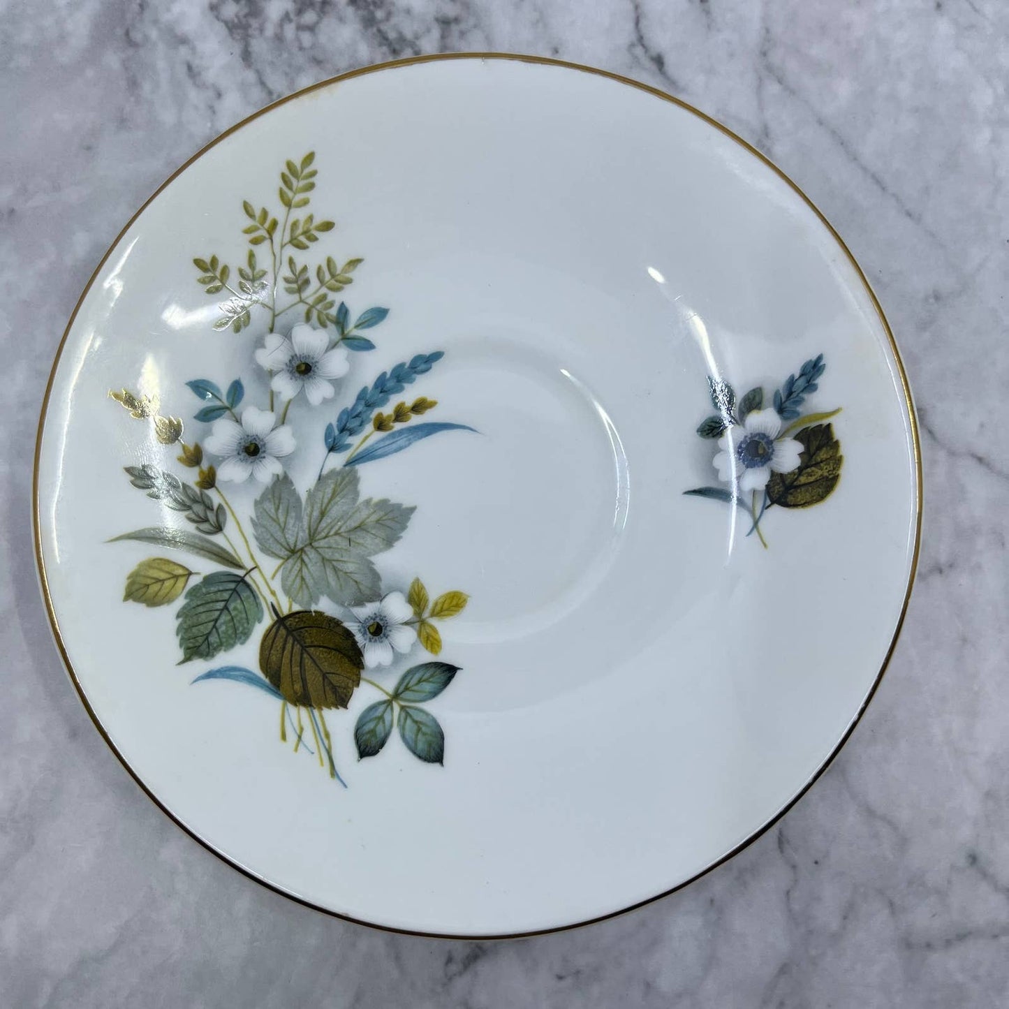 Vintage Fine China Saucer ONLY Royal Dover Turquoise Sage Green Floral TA7-13