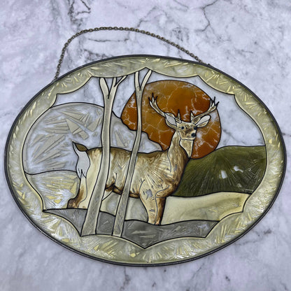 Vintage Buck Deer Stained Glass Sun Catcher 9.5x7.5 TA9