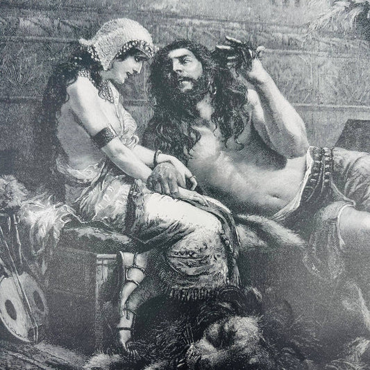 1880s Victorian Art Print Engraving SAMSON AND DELILAH J. Echena