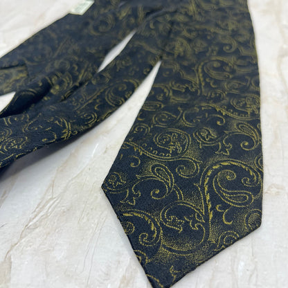 Retro Men's Black and Gold Art Nouveau Acetate Rayon Necktie Tie TC9