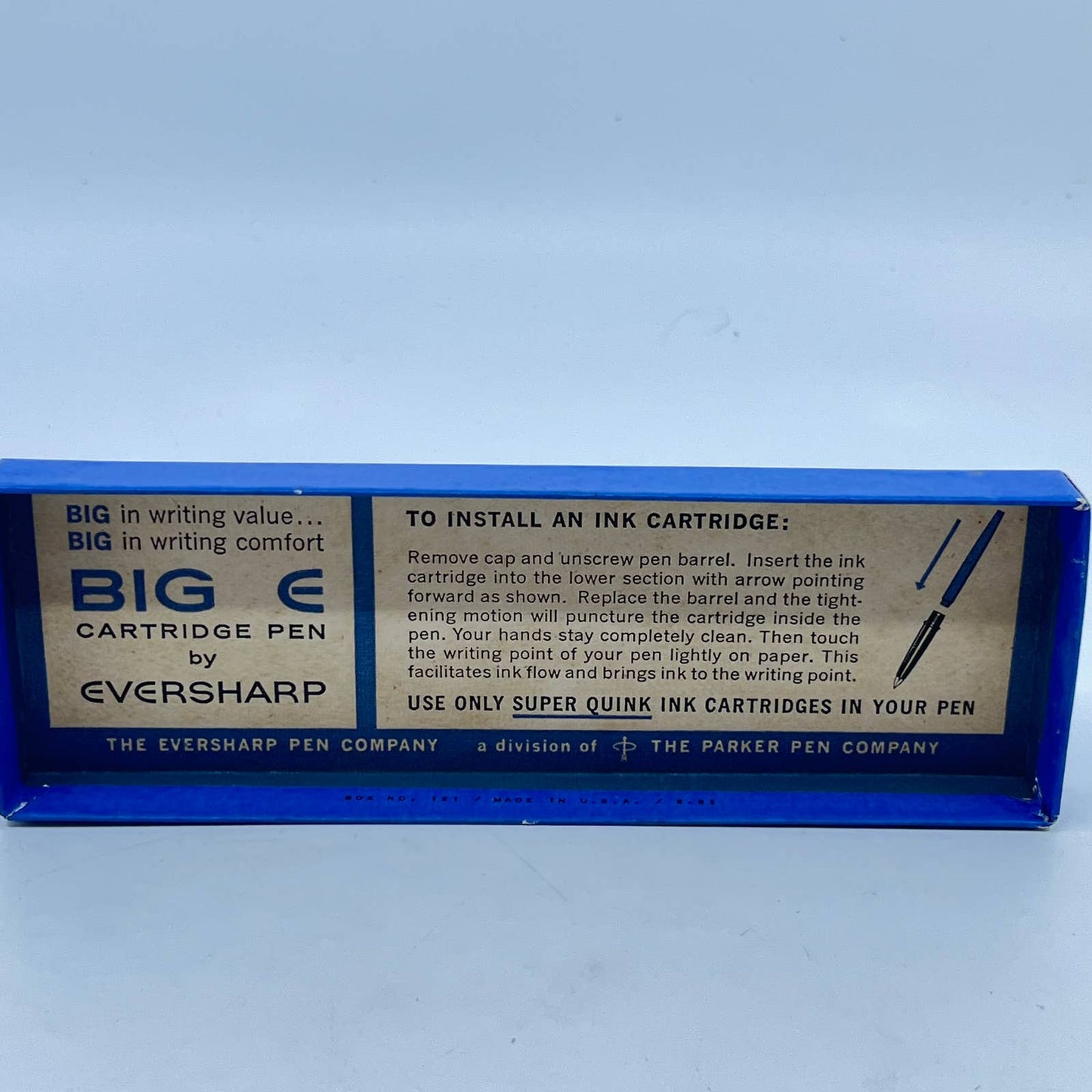 Vintage 1960s Eversharp Big E Cartridge Pen BOX w/ 2 Refill Cartridge TF4