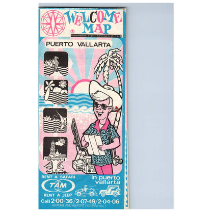 1974 Fold Out Travel Tourist Map of Puerto Vallarta TAM SE4