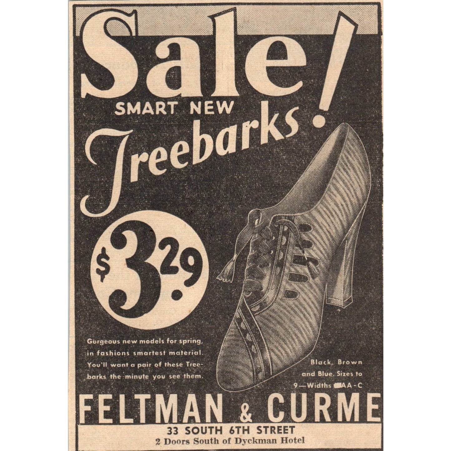 1935 Minneapolis Journal Newspaper Ad Fleetman & Curme Treebarks Shoes FL5-5