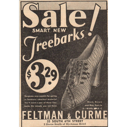 1935 Minneapolis Journal Newspaper Ad Fleetman & Curme Treebarks Shoes FL5-5