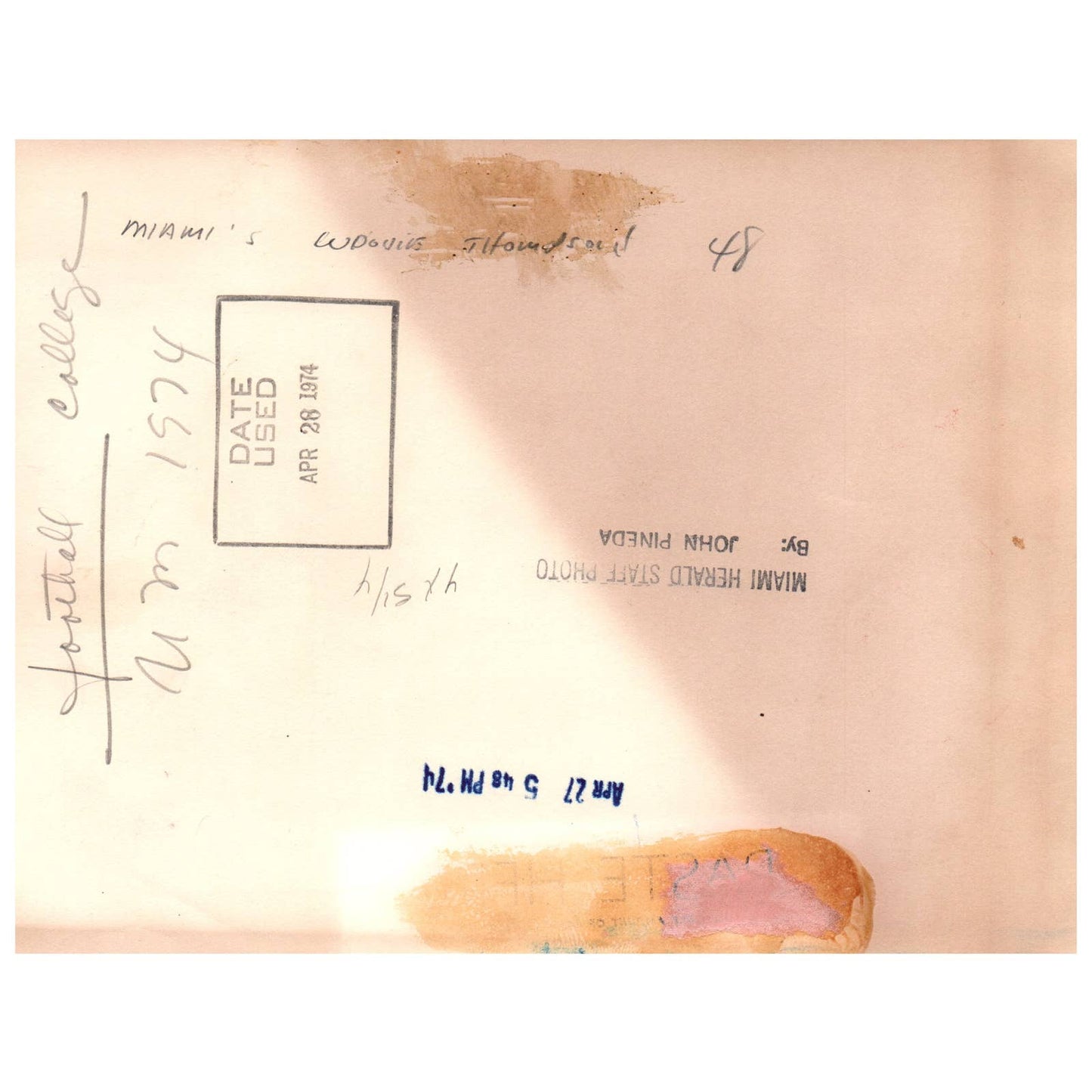 1974 Press Photo Football NCAA Woody Thompson Running Back #48 Miami 6x8" AD3