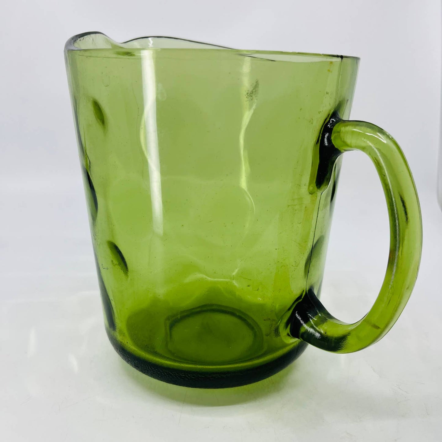 HAZEL ATLAS Eldorado Avocado Green Coin Dot Optic Cocktail Pitcher 7” TC7