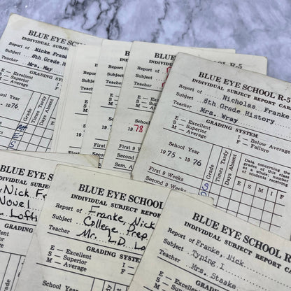 1973-80 Report Card Lot Nick Franke Blue Eye School MO EA4