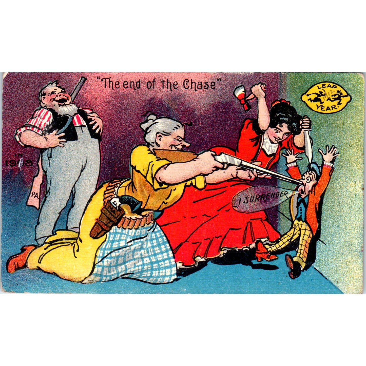1910 Postcard Victorian "The End of the Chase" Cartoon In-Laws SE3-2