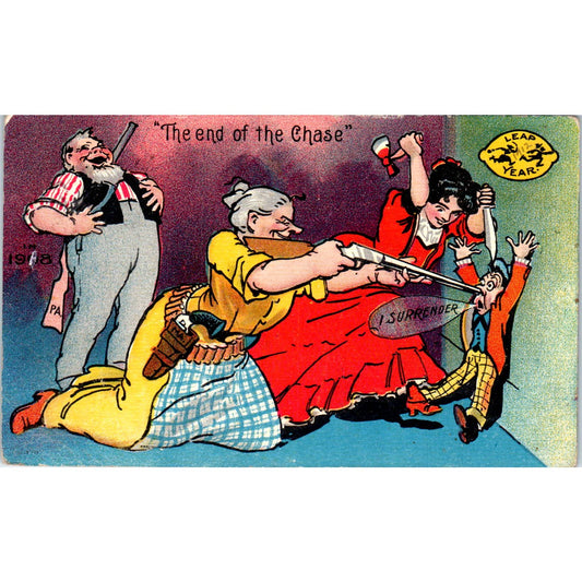 1910 Postcard Victorian "The End of the Chase" Cartoon In-Laws SE3-2