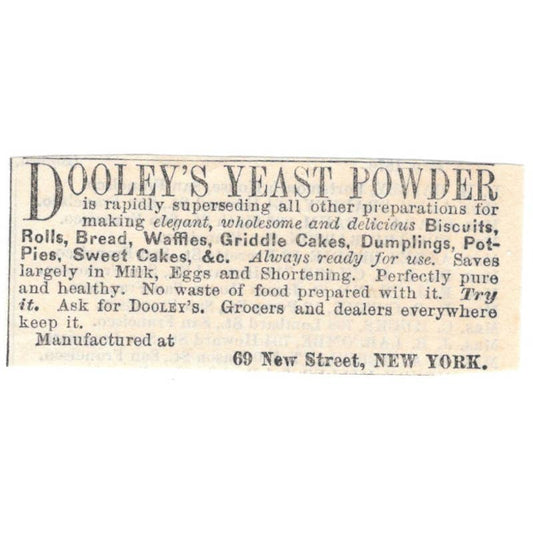 Dooley's Yeast Powder New York - Ad 1878 Original TJ7-L2-3