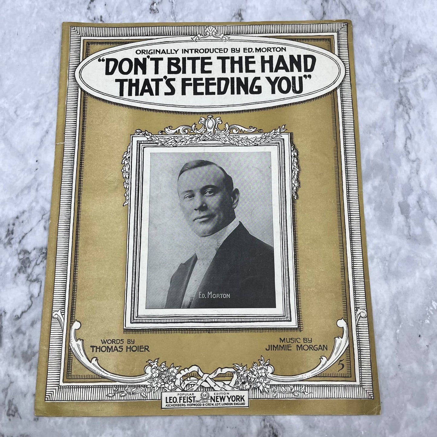 Don't Bite The Hand That's Feeding You Sheet Music 1915 Ed Morton Vintage TJ4