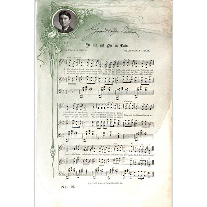 1901 Sheet Music Postcard He Did Not Die in Vain Grant Colfax Tullah TK1-24