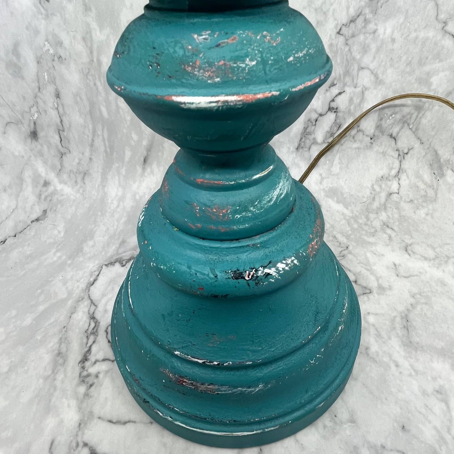 Vintage Shabby Chic Distressed Turquoise Table Lamp w/ Harp & Finial WORKS 20"