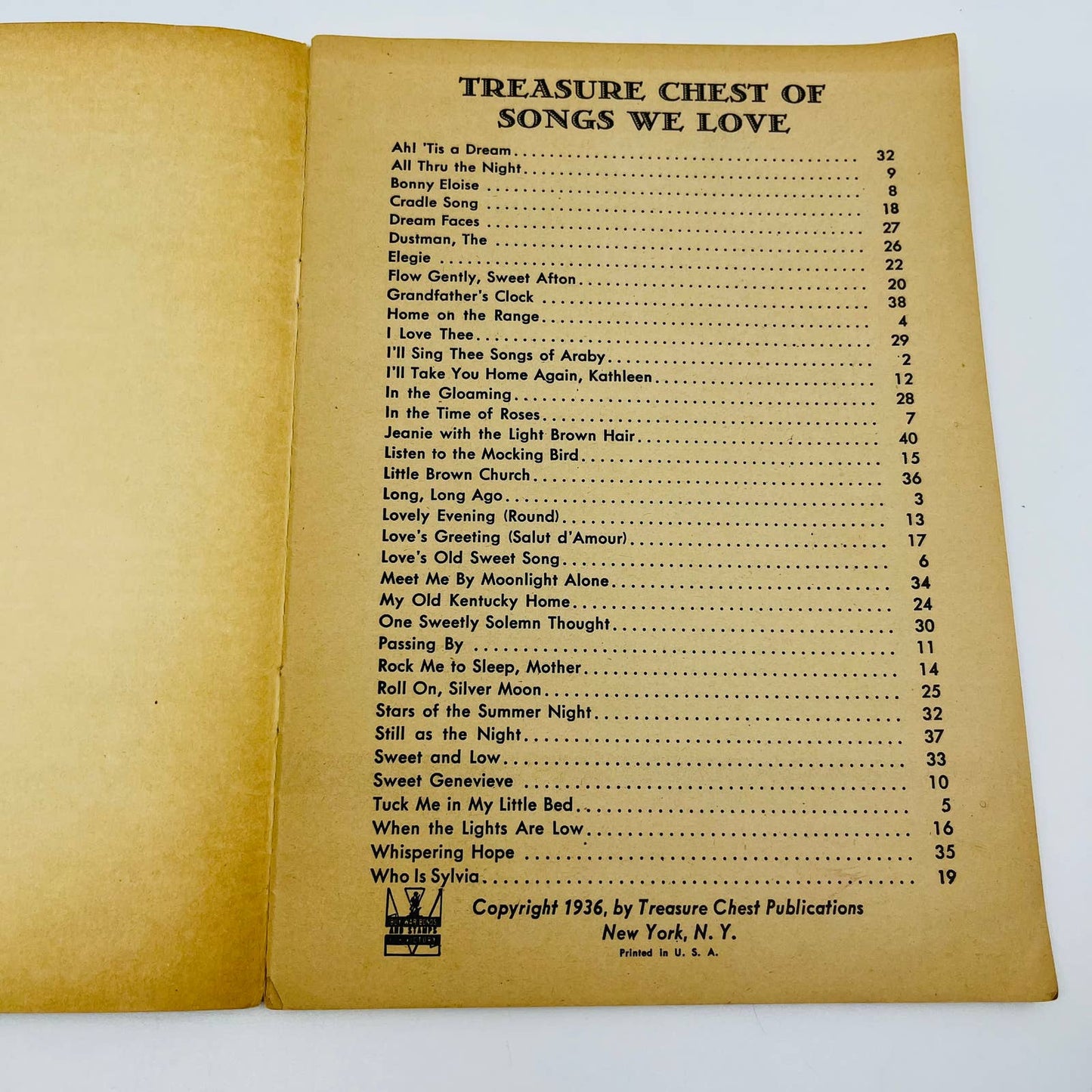 1936 Treasure Chest of Songs We Love Sheet Music Book M1