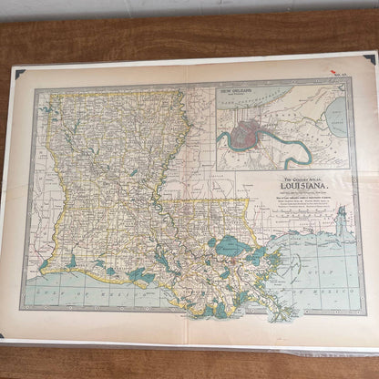 Antique 1897 The Century Atlas Map of Louisiana Color Engraved 12.5 x 17” FL5