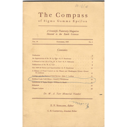 1939 The Compass of Sigma Gamma Epsilon Magazine W.A. Tarr Memorial TJ7