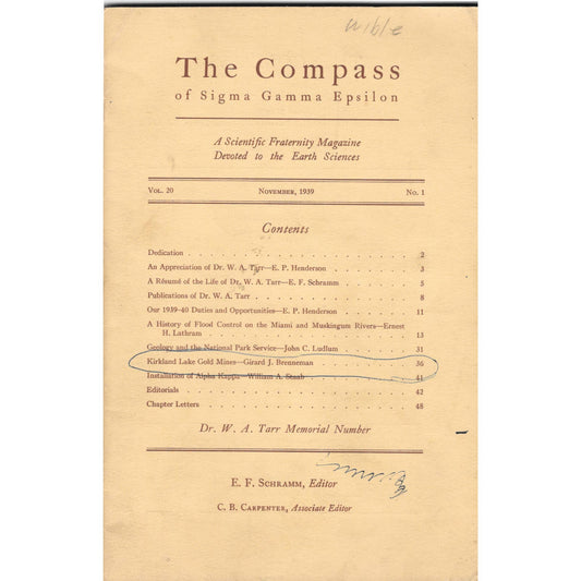 1939 The Compass of Sigma Gamma Epsilon Magazine W.A. Tarr Memorial TJ7