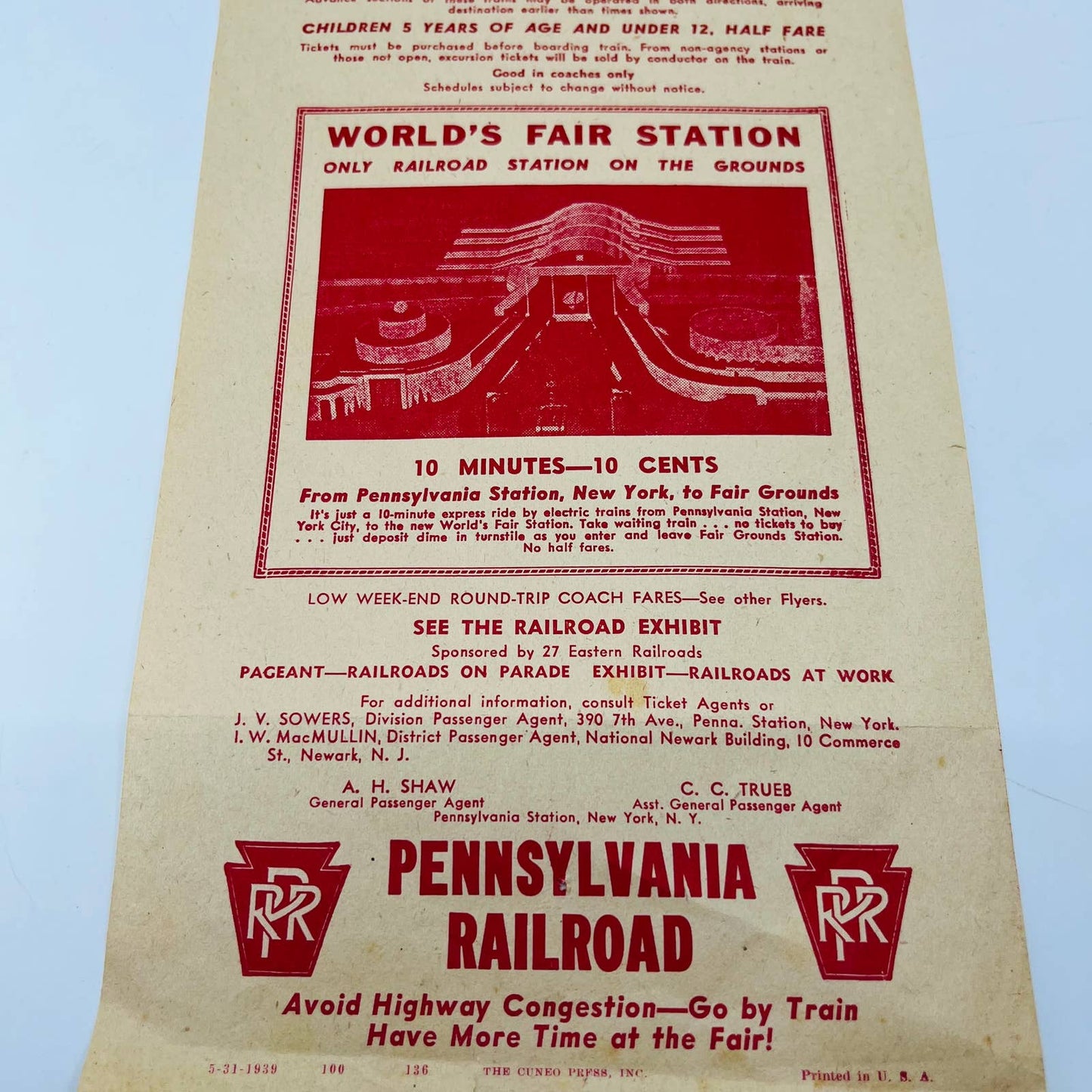 1939 New York World’s Fair Pennsylvania RR 1-Day Excursions Advertisement C13