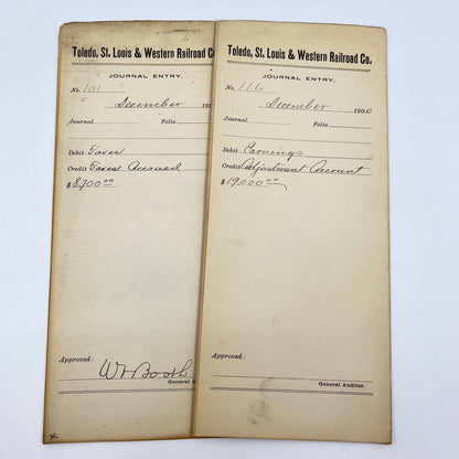 1900 Toledo, St. Louis & Western Railroad Company Journal Entry Lot of 2 AB2-6