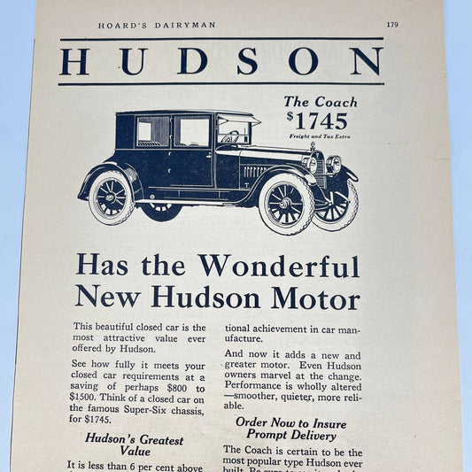 c1920 Hudson Coach Motor Car Automobile Ad Detroit MI AA8