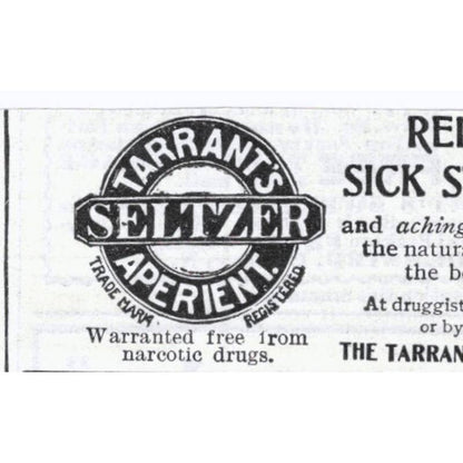 Tarrant's Seltzer Sick Stomach Relief Quackery - 1903 Original Ad TJ7-S9