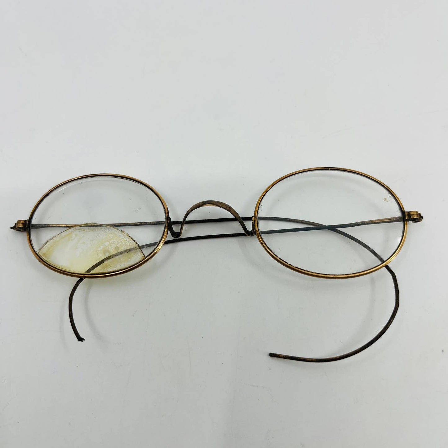 Antique 1800s Eyeglasses G. aXo Gold Tone Oval Frame Cable Arms SB8-1