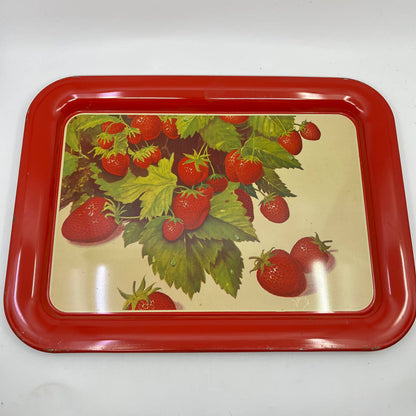 1940s Toleware Tin Enamel Strawberry Dinner Tray Set OF 4 - 17.5 x 13 TH2-1