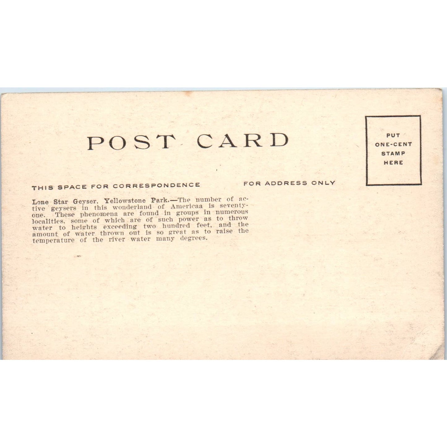 Lone Star Geyser Yellowstone Park c1910 Original Postcard TK1-24