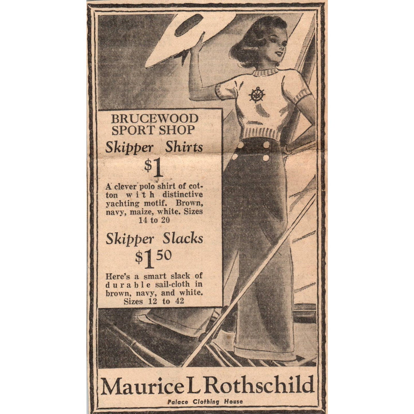 1935 Mpls Journal Newspaper Ad Maurice L Rothschild Brucewood Sport Shop FL5-3