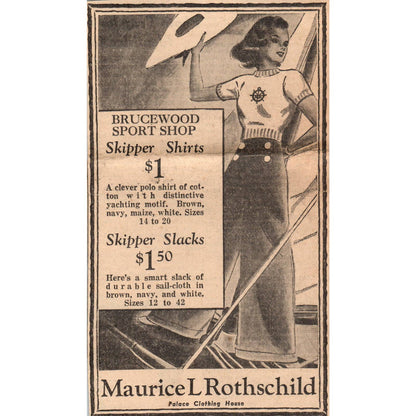 1935 Mpls Journal Newspaper Ad Maurice L Rothschild Brucewood Sport Shop FL5-3