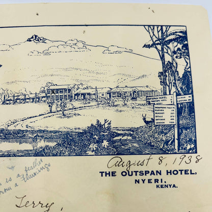 1938 The Outspan Hotel Nyeri Kenya Letterhead Letter Lithograph Elephants AA4