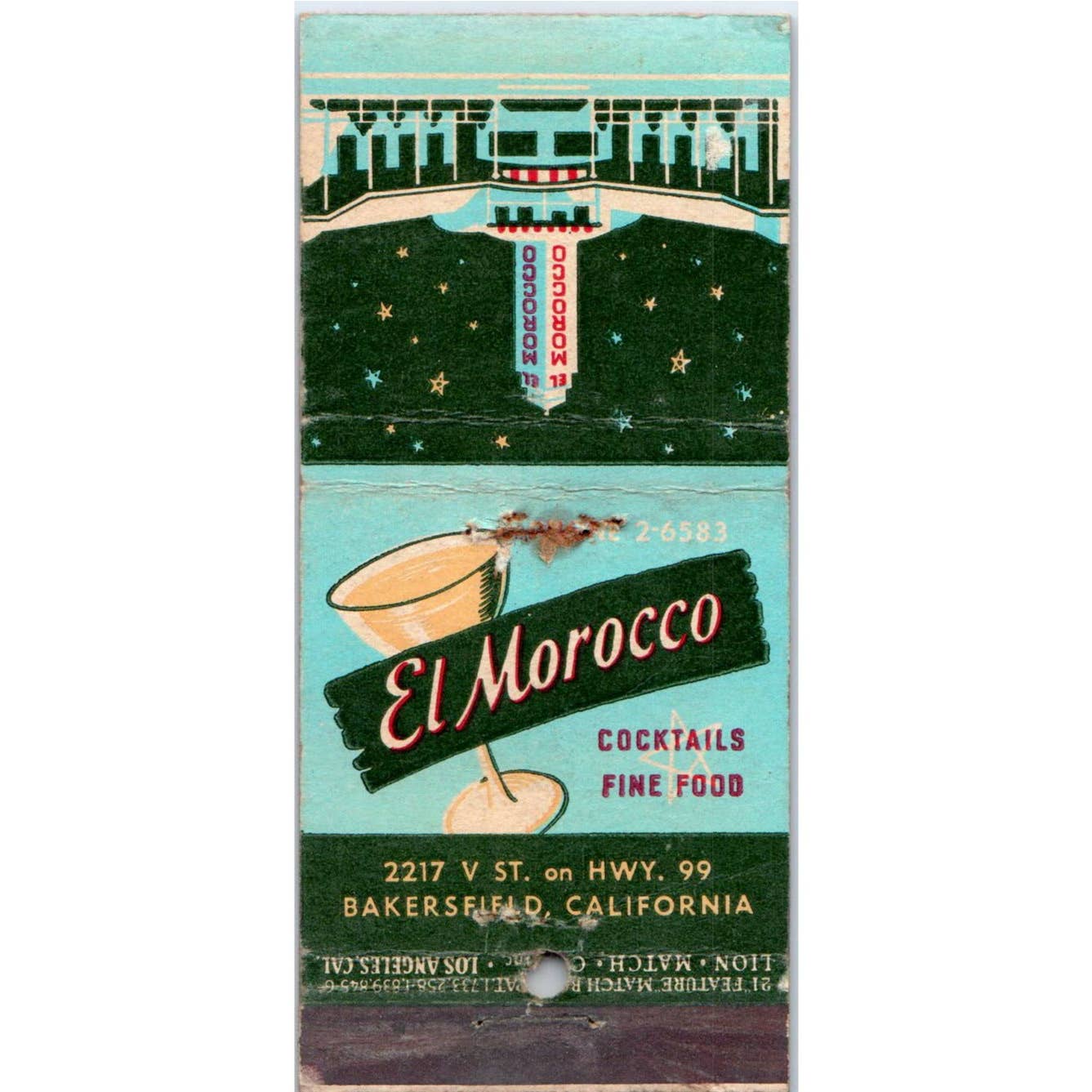 El Morocco Cocktails Bakersfield California Advertising Matchbook Cover SA1-M10