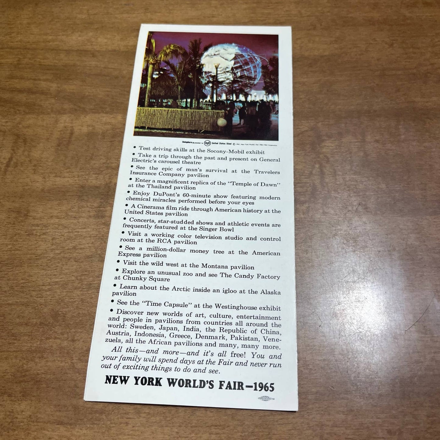 1965 New York World’s Fair What’s Free at the Fair NY State Pavilion Brochure A7