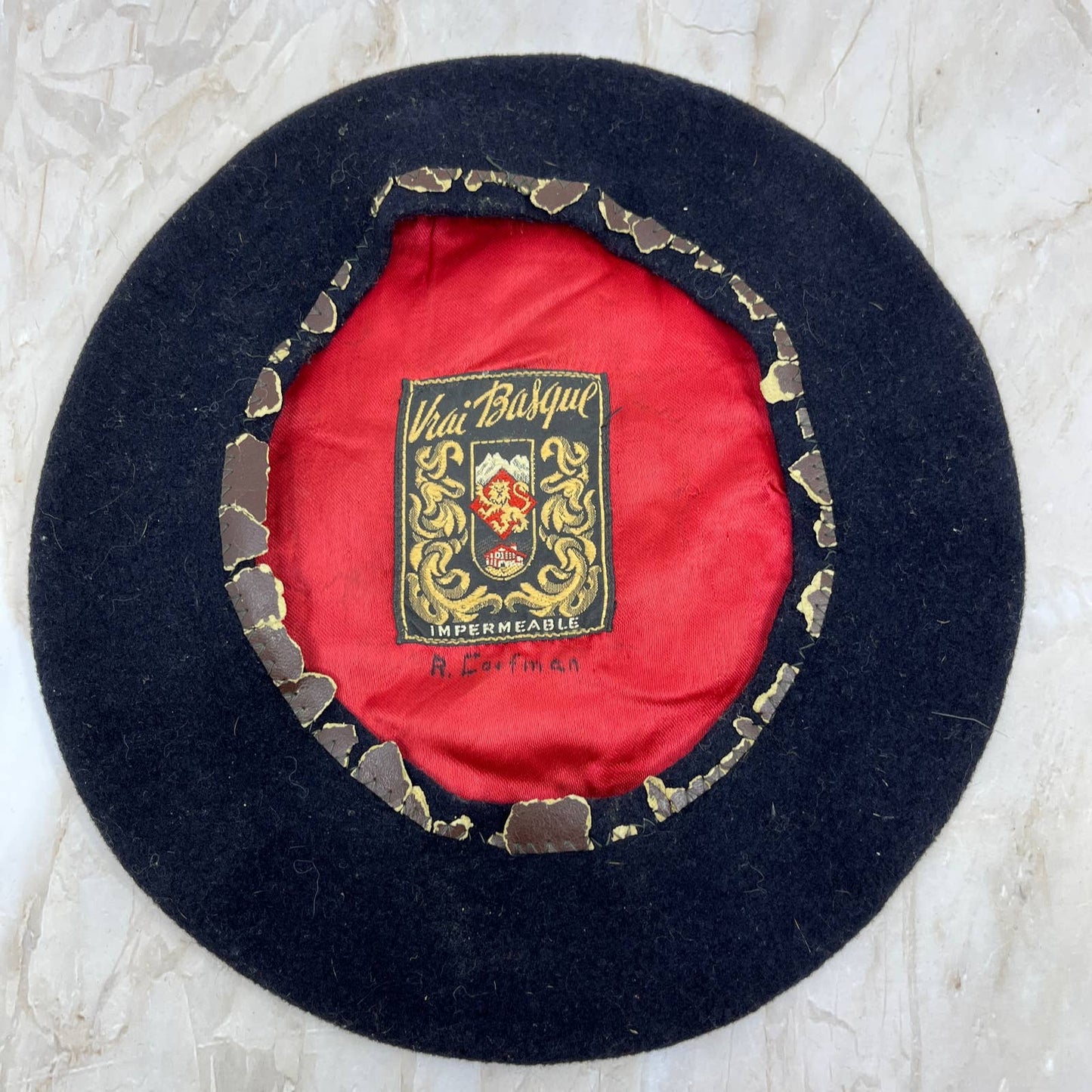 Vintage Vrai Basque Beret Impermeable Pure Wool France Authentic Quality 10” TI7