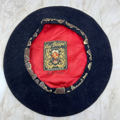 Vintage Vrai Basque Beret Impermeable Pure Wool France Authentic Quality 10” TI7