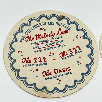 1940s Cocktail MELODY LANE Oasis 222 322 Coaster Set of 2 Los Angeles CA SC6