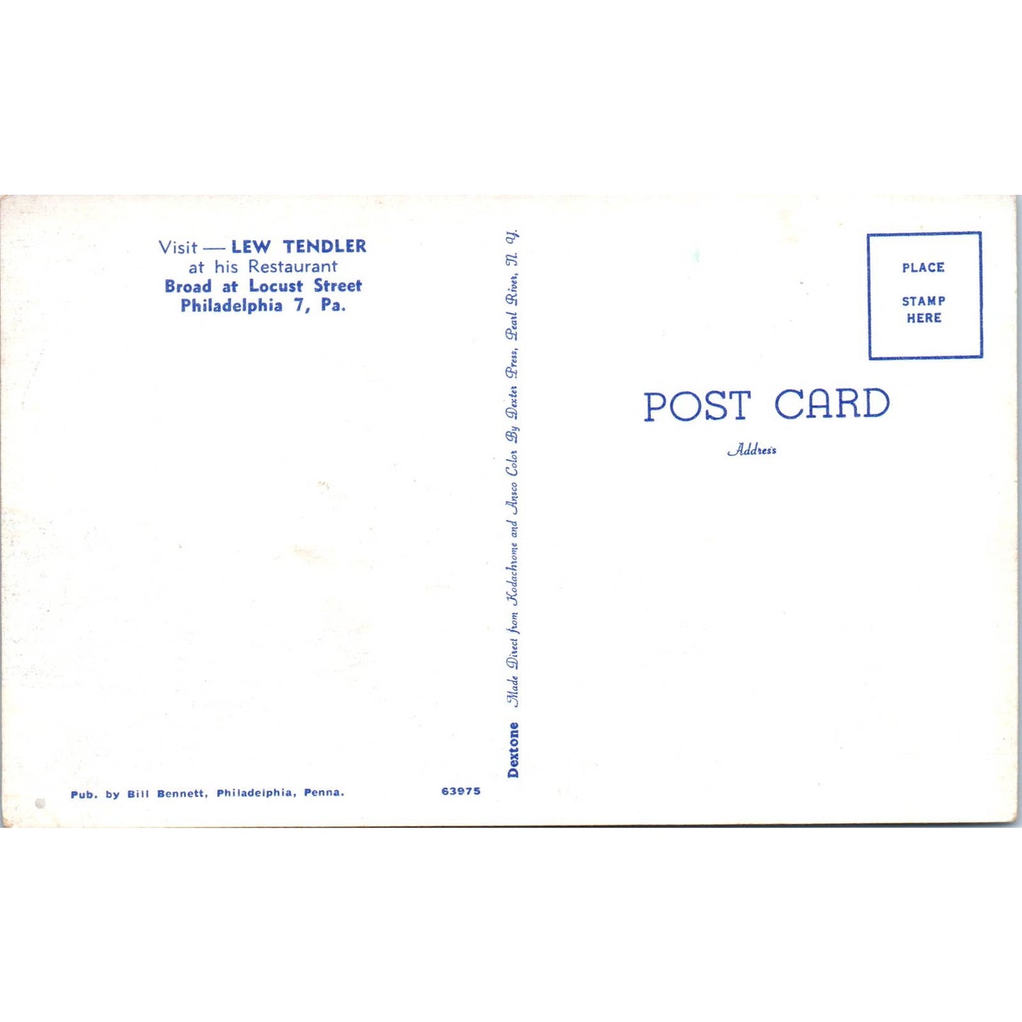 Vintage Postcard Boxer Lew Tendler at His Restaurant Philadelphia PA TD8-P2