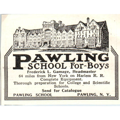 c1920 Harper's Magazine Ad- Pawling School for Boys Frederick L. Gamage NY EA3-1