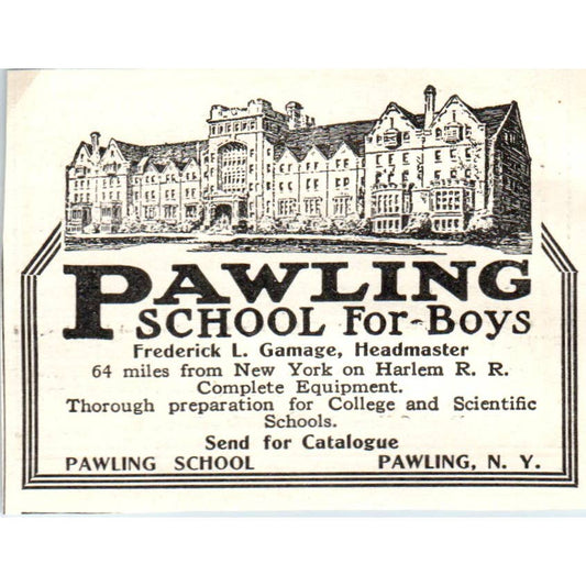 c1920 Harper's Magazine Ad- Pawling School for Boys Frederick L. Gamage NY EA3-1