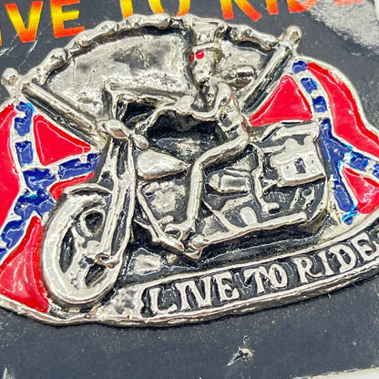 Vintage Live to Ride Biker Skeleton Motorcycle Pinback Button SD1