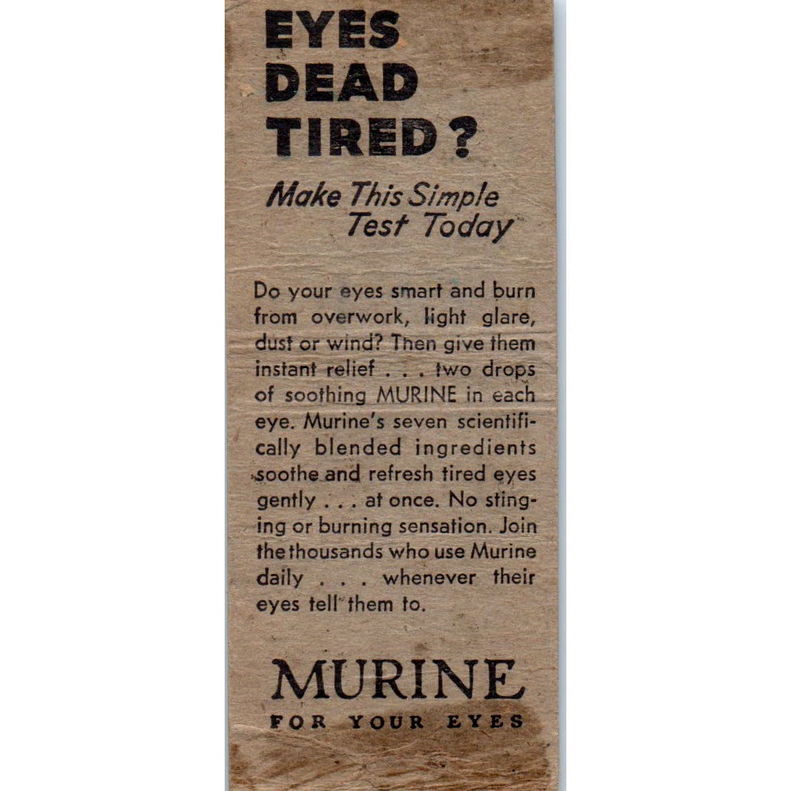 Murine Eye Drops Advertising Matchbook Cover SA9-M1