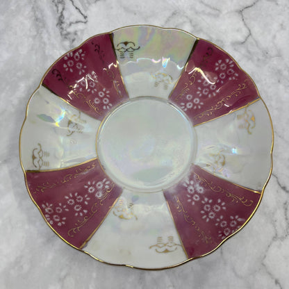 Vintage Lustreware Iridescent ￼Bone China Footed Pink Swirl Teacup & Saucer TA7