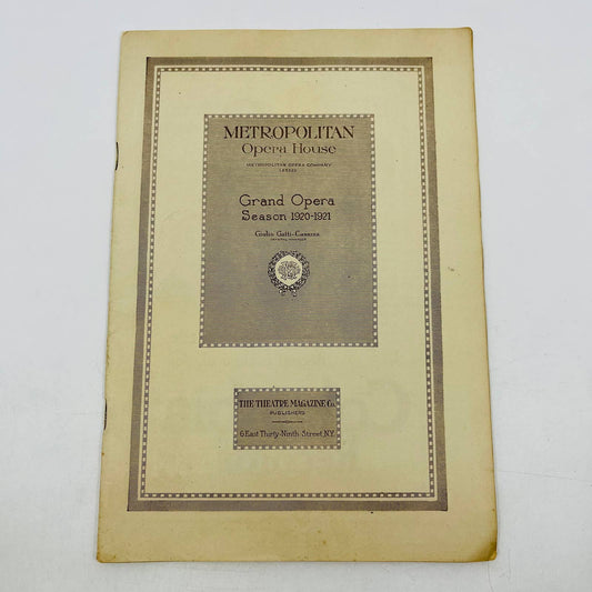 1920-21 Season Metropolitan Opera House (MET) Grand Opera Program NYC TD6