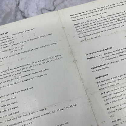 1970s Crochet King Patterns No. 2027 A Tam & Scarf No. 2027 B Cloche & Belt TJ3