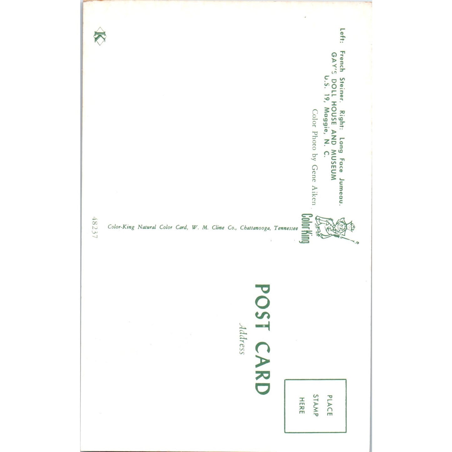 French Steiner and Long Face Jumeau Doll Gay's Doll House Original Postcard PB10