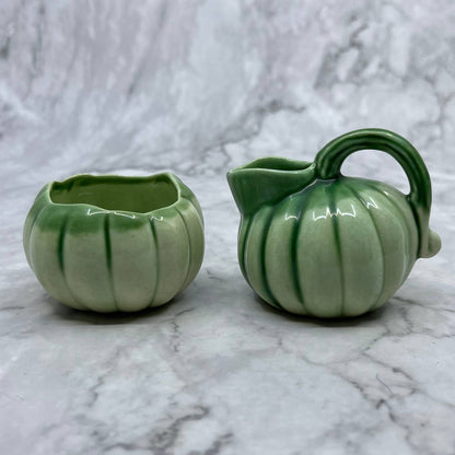 Vintage Ceramic Small Sugar and Creamer Set Green Ombre Squash 2.5" TJ1