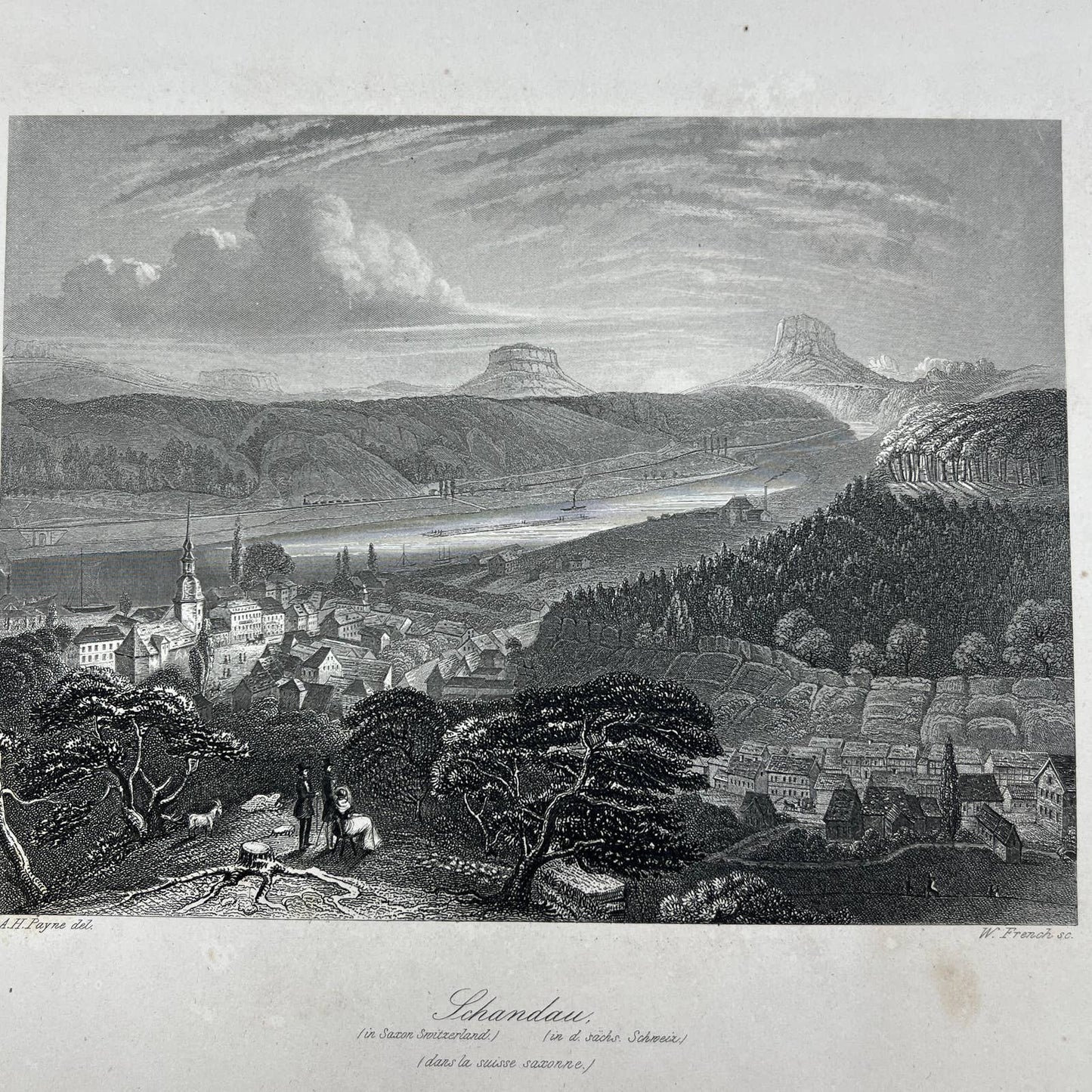 1864 Original Steel Art Engraving - Schandau in Saxon Switzerland A.H. Payne AC3